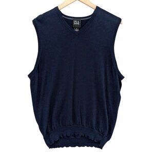 Jos A Bank Merino Wool Sweater Vest Mens Navy Blue V Neck Pullover Size XL